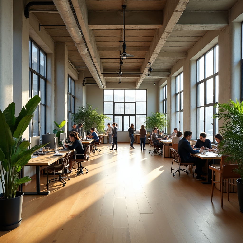 Spațiu de coworking modern din București cu lumină naturală